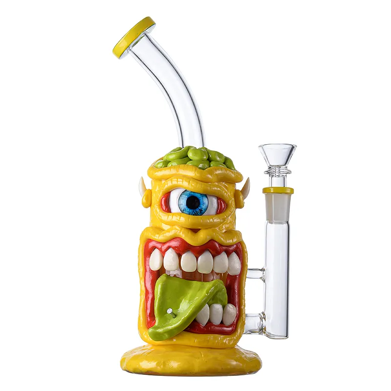 Unique Cyclops Bong Red Monster Polymer Clay Dab Rig Scary Themed Honeycomb Perc WaterPipe 