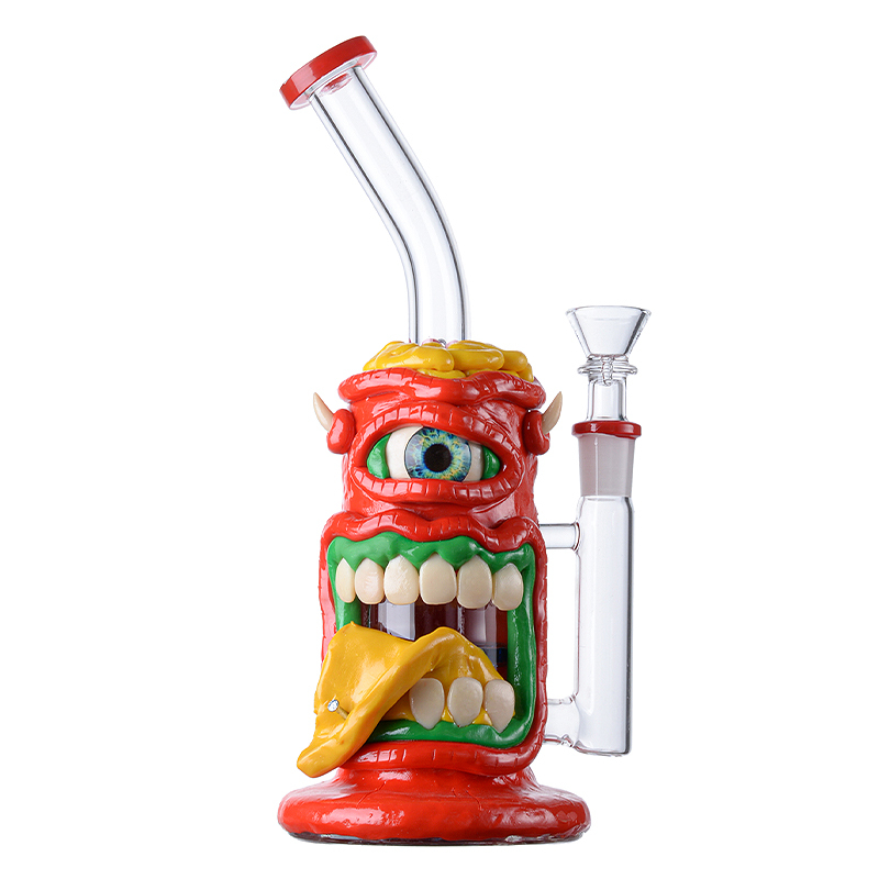 Unique Cyclops Bong Red Monster Polymer Clay Dab Rig Scary Themed Honeycomb Perc WaterPipe 