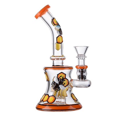 Cheap Portable Yellow Honeybee Bong Small Thick Showerhead Perc Waterpipe Mini Dab Rig 01