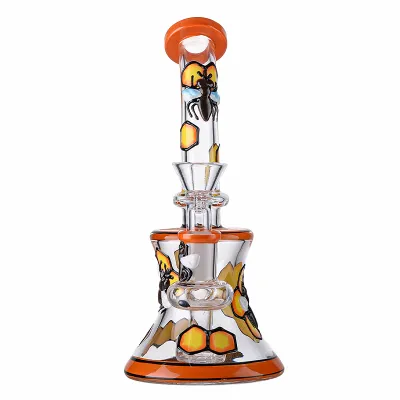 Cheap Portable Yellow Honeybee Bong Small Thick Showerhead Perc Waterpipe Mini Dab Rig 02