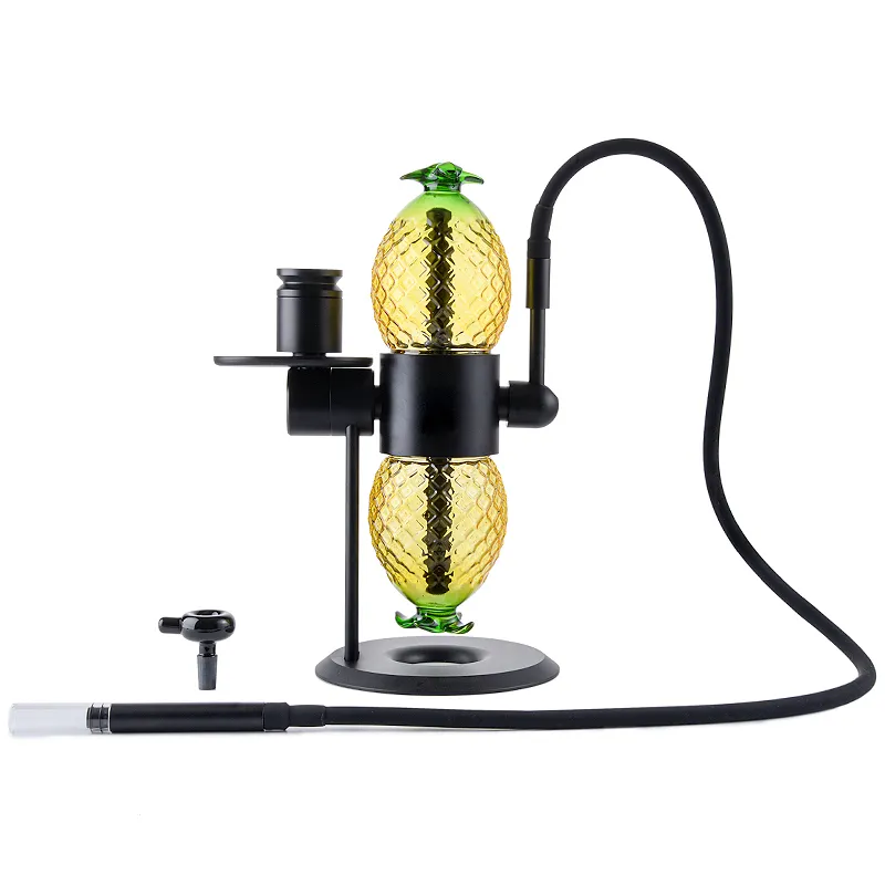 Black Glass Pineapple Globe Hookah Pipe Hour Glass 360 Degree Rotating Gravity Bong 