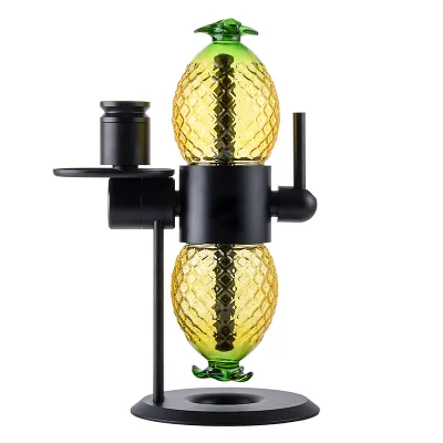 Black Glass Pineapple Globe Hookah Pipe Hour Glass 360 Degree Rotating Gravity Bong  02