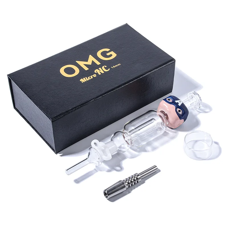 Cute Cartoon OMG Micro NC Dab Straw Set Cheap Glass Nectar Collector Kit Black Box 