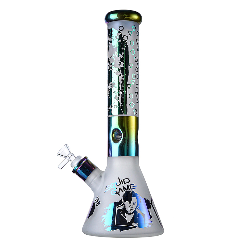 Cool Squid Game Frosted Beaker Bong Round Six Glass Ice Dab Rig Thick Sanded Waterpipe 