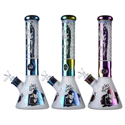 Cool Squid Game Frosted Beaker Bong Round Six Glass Ice Dab Rig Thick Sanded Waterpipe  02