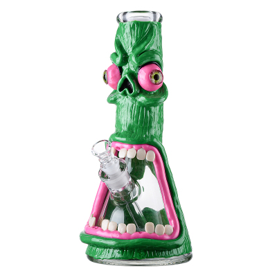 Scary Green Monster Beaker Bong Glass Underwater Beast Dab Rig Big Thick Water Pipe  01