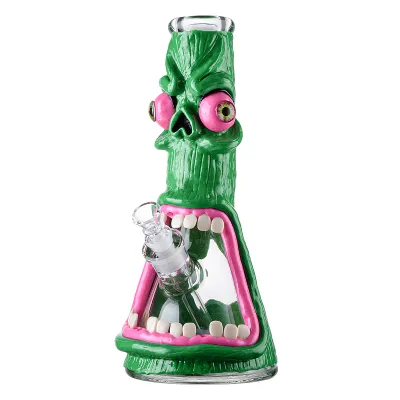 Scary Green Monster Beaker Bong Glass Underwater Beast Dab Rig Big Thick Water Pipe  01