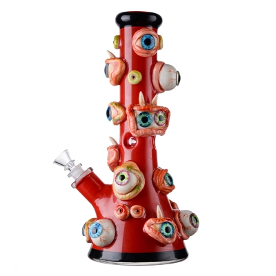 Cool Creepy All Eyeballs Beaker Bong Glass Red Monster Dab Rig Ice Thick Water Pipe  01