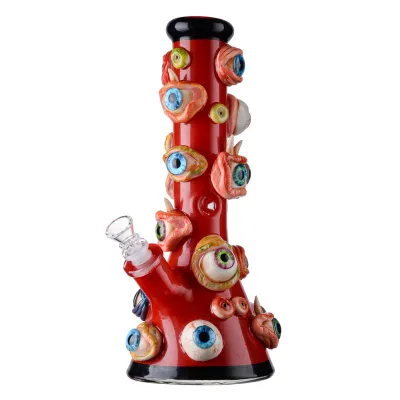 Cool Creepy All Eyeballs Beaker Bong Glass Red Monster Dab Rig Ice Thick Water Pipe  02