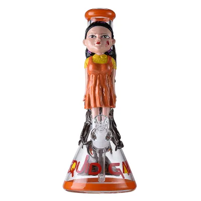 Cool Orange Squid Game Beaker Bong Round Six Thick Dab Rig Big Waterpipe W/ Ice Catcher  01