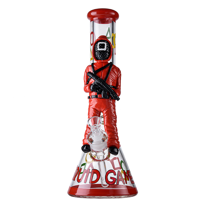 Unique Red Squid Game Beaker Bong Round Six Thick Waterpipe Big Ice Dab Rig 