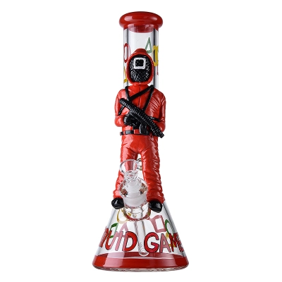 Unique Red Squid Game Beaker Bong Round Six Thick Waterpipe Big Ice Dab Rig  01