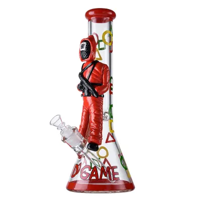 Unique Red Squid Game Beaker Bong Round Six Thick Waterpipe Big Ice Dab Rig  02