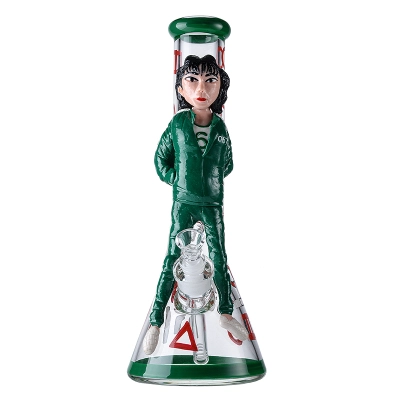 14'' Green Squid Game Beaker Bong Big Dab Rig Thick Round Six Waterpipe W/ Ice pinch  01