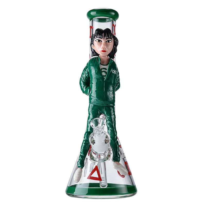 14'' Green Squid Game Beaker Bong Big Dab Rig Thick Round Six Waterpipe W/ Ice pinch 