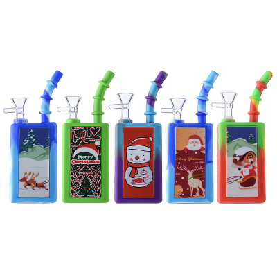 Cheap Mini Portable Cube Dab Rig Unique PS-shaped Christmas Silicone Square Bong 02