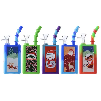 Cheap Mini Portable Cube Dab Rig Unique PS-shaped Christmas Silicone Square Bong 02