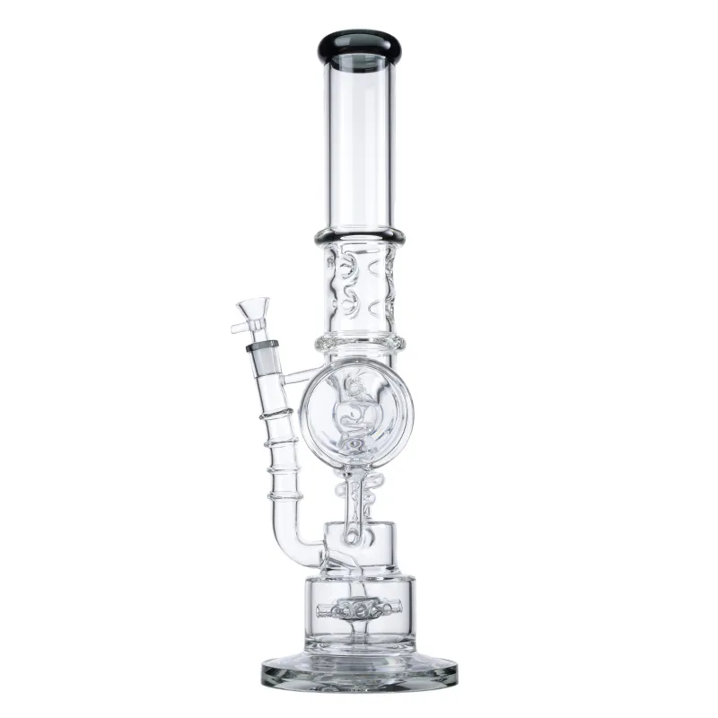 17 Inch Thick Glass Ice Bong Tall Recycler Dab Rig with Spiral & Propeller Perc 