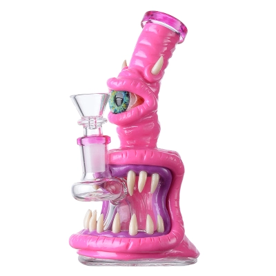 Cheap Creepy Eyeballs Bong Scary Mini Dab Rig Horrible Monster WaterPipe W/ Showerhead Perc 02