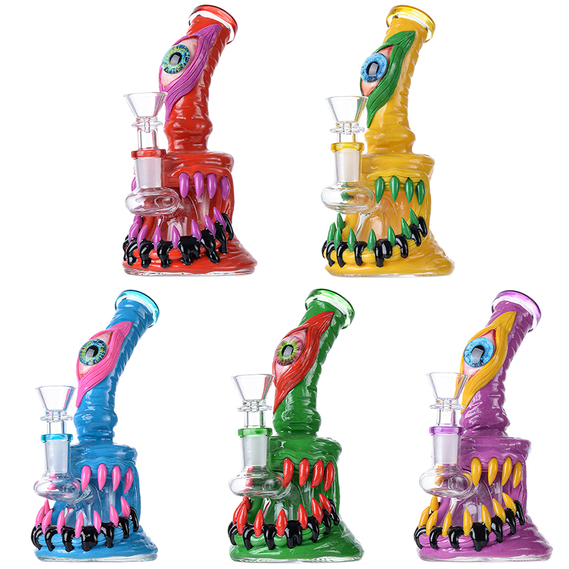 Cheap Eyes Teeth Bong Novelty Mini Dab Rig Cool Glass Showerhead Perc Water Pipe 