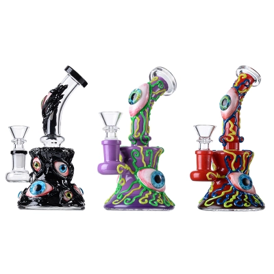 Cool Triple Evil Eyeballs Bong Mini Horror Red Monster Dab Rig Showerhead Perc WaterPipe  01