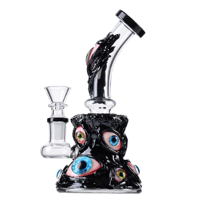 Cool Triple Evil Eyeballs Bong Mini Horror Red Monster Dab Rig Showerhead Perc WaterPipe  02