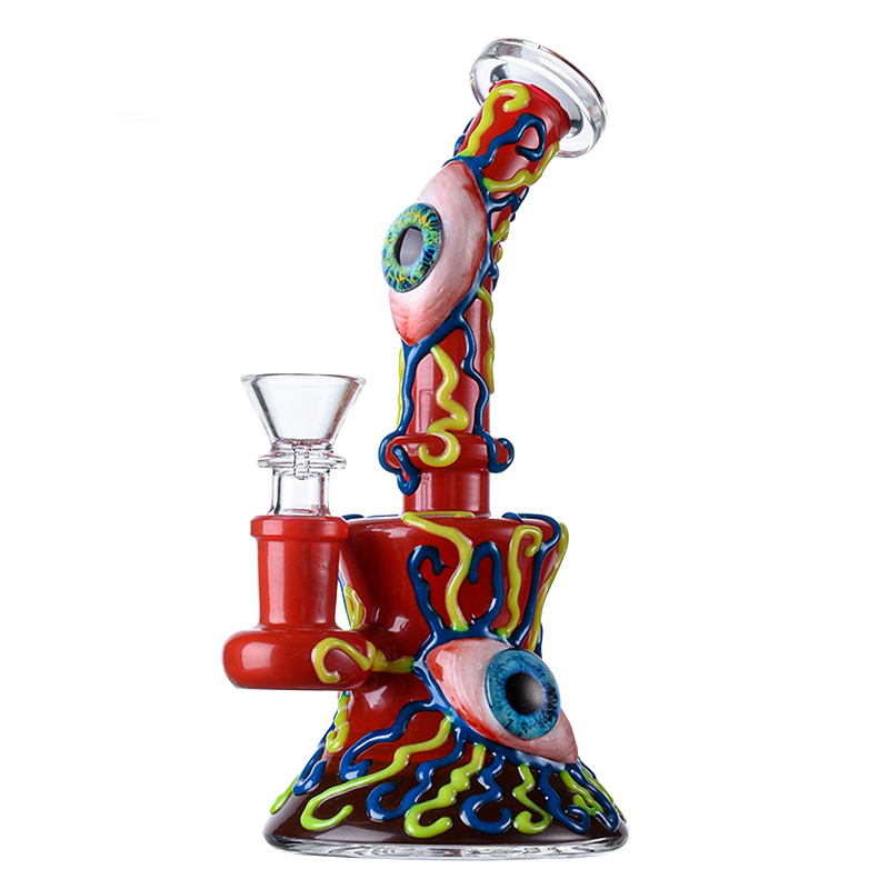 Cool Triple Evil Eyeballs Bong Mini Horror Red Monster Dab Rig Showerhead Perc WaterPipe 