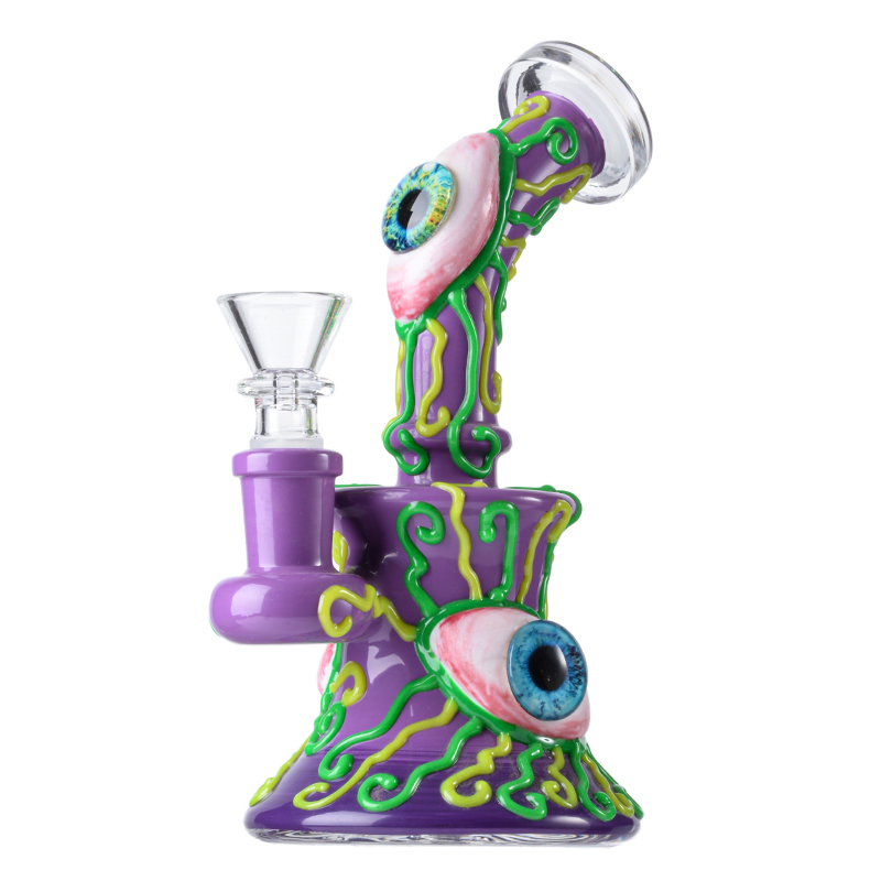 Cool Triple Evil Eyeballs Bong Mini Horror Red Monster Dab Rig Showerhead Perc WaterPipe 