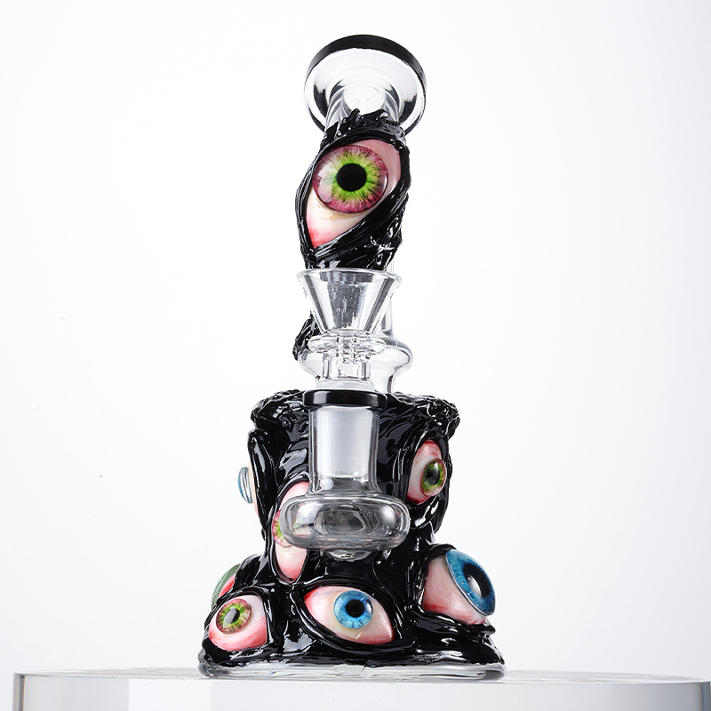 Cool Triple Evil Eyeballs Bong Mini Horror Red Monster Dab Rig Showerhead Perc WaterPipe 