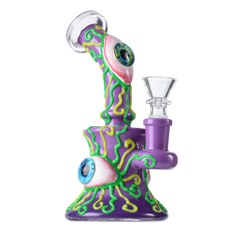 Cool Triple Evil Eyeballs Bong Mini Horror Red Monster Dab Rig Showerhead Perc WaterPipe 