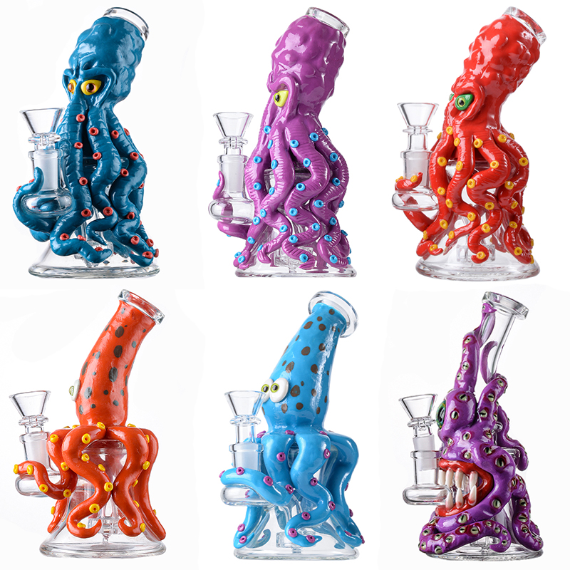 Cute Small Purple Octopus Bong Cool Animal Dab Rig Showerhead Perc Water Pipe 