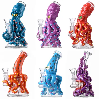 Cute Small Purple Octopus Bong Cool Animal Dab Rig Showerhead Perc Water Pipe  01
