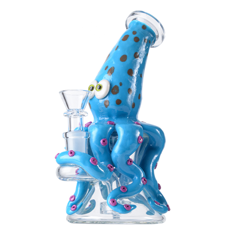 Cute Small Purple Octopus Bong Cool Animal Dab Rig Showerhead Perc Water Pipe 