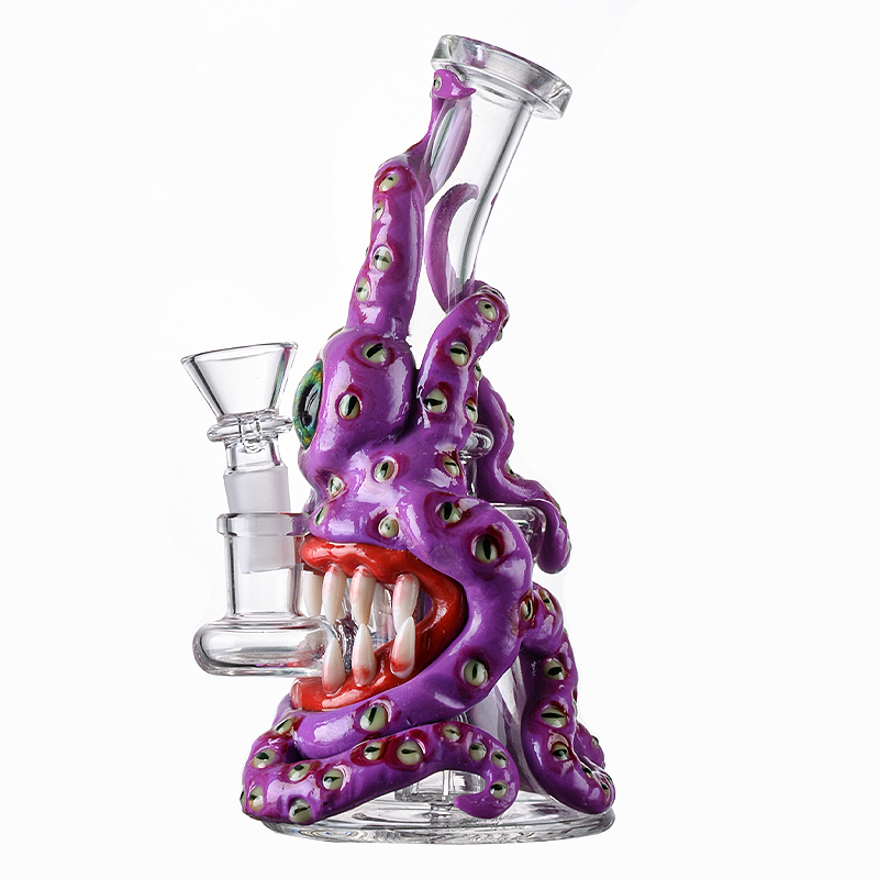 Cute Small Purple Octopus Bong Cool Animal Dab Rig Showerhead Perc Water Pipe 