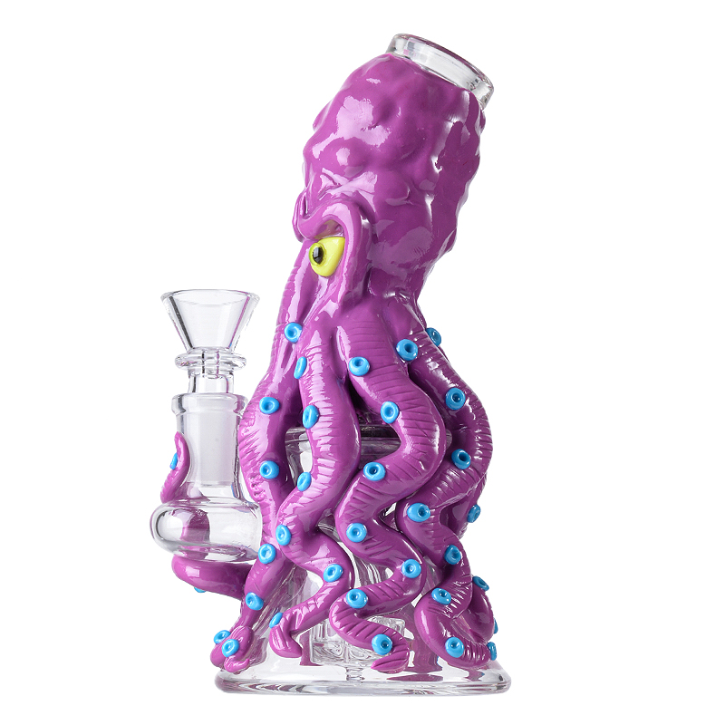 Cute Small Purple Octopus Bong Cool Animal Dab Rig Showerhead Perc Water Pipe 