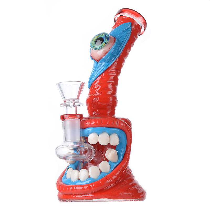 Mini Cheap Blue Red Eyes Teeth Bong Small Animal Dab Rig Showerhead Perc Water Pipe 