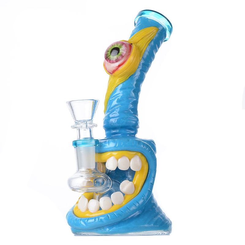 Mini Cheap Blue Red Eyes Teeth Bong Small Animal Dab Rig Showerhead Perc Water Pipe 