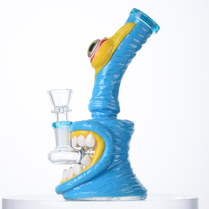 Mini Cheap Blue Red Eyes Teeth Bong Small Animal Dab Rig Showerhead Perc Water Pipe 