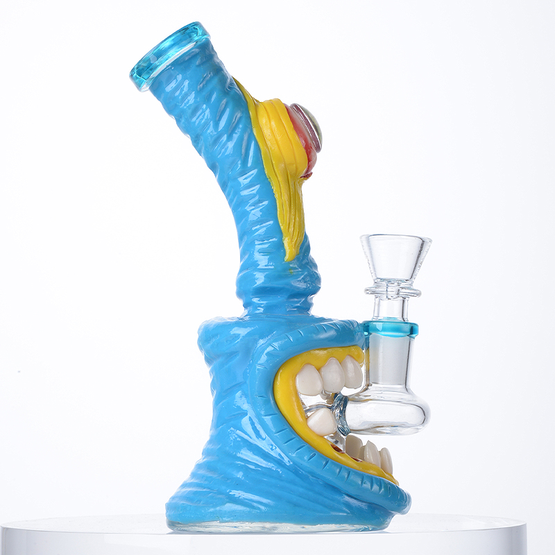 Mini Cheap Blue Red Eyes Teeth Bong Small Animal Dab Rig Showerhead Perc Water Pipe 