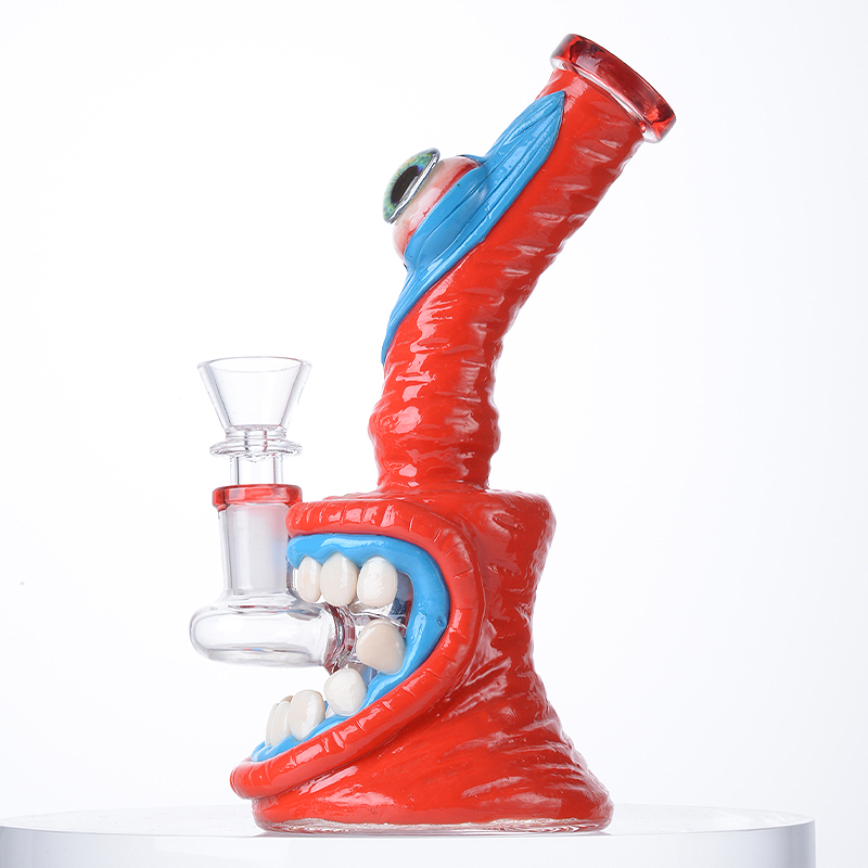 Mini Cheap Blue Red Eyes Teeth Bong Small Animal Dab Rig Showerhead Perc Water Pipe 
