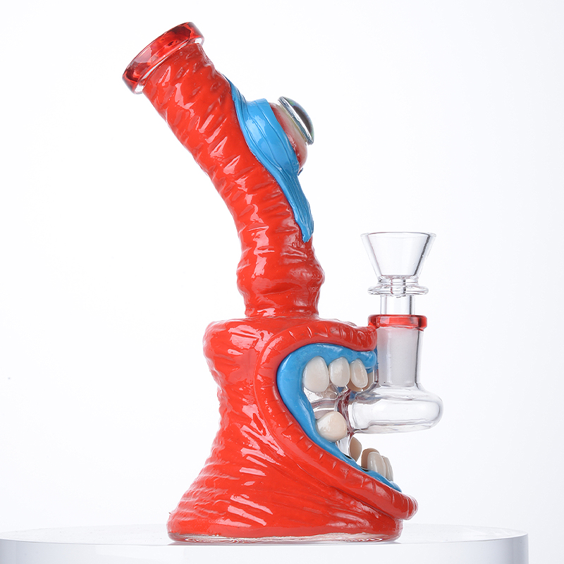 Mini Cheap Blue Red Eyes Teeth Bong Small Animal Dab Rig Showerhead Perc Water Pipe 