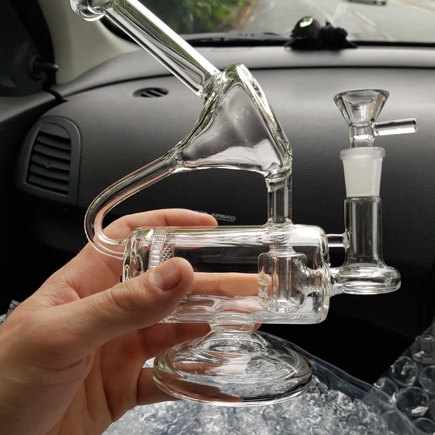 Cheap Clear Glass Recycler Bong Honeycomb-Inline Perc Dab Rig Sidecar Bubbler Waterpipe review snoopthc
