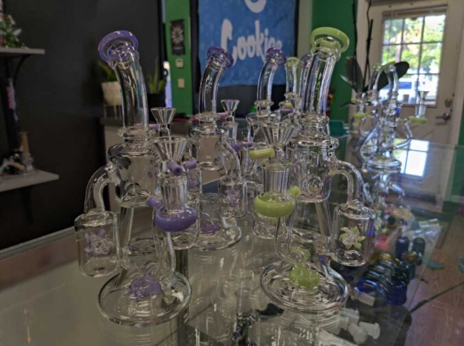 Best Double Recycler Bong Dab Rig Sprinkler-Propeller Perc Green Glass Water Pipe review 0