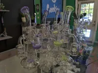 Best Double Recycler Bong Dab Rig Sprinkler-Propeller Perc Green Glass Water Pipe review 0