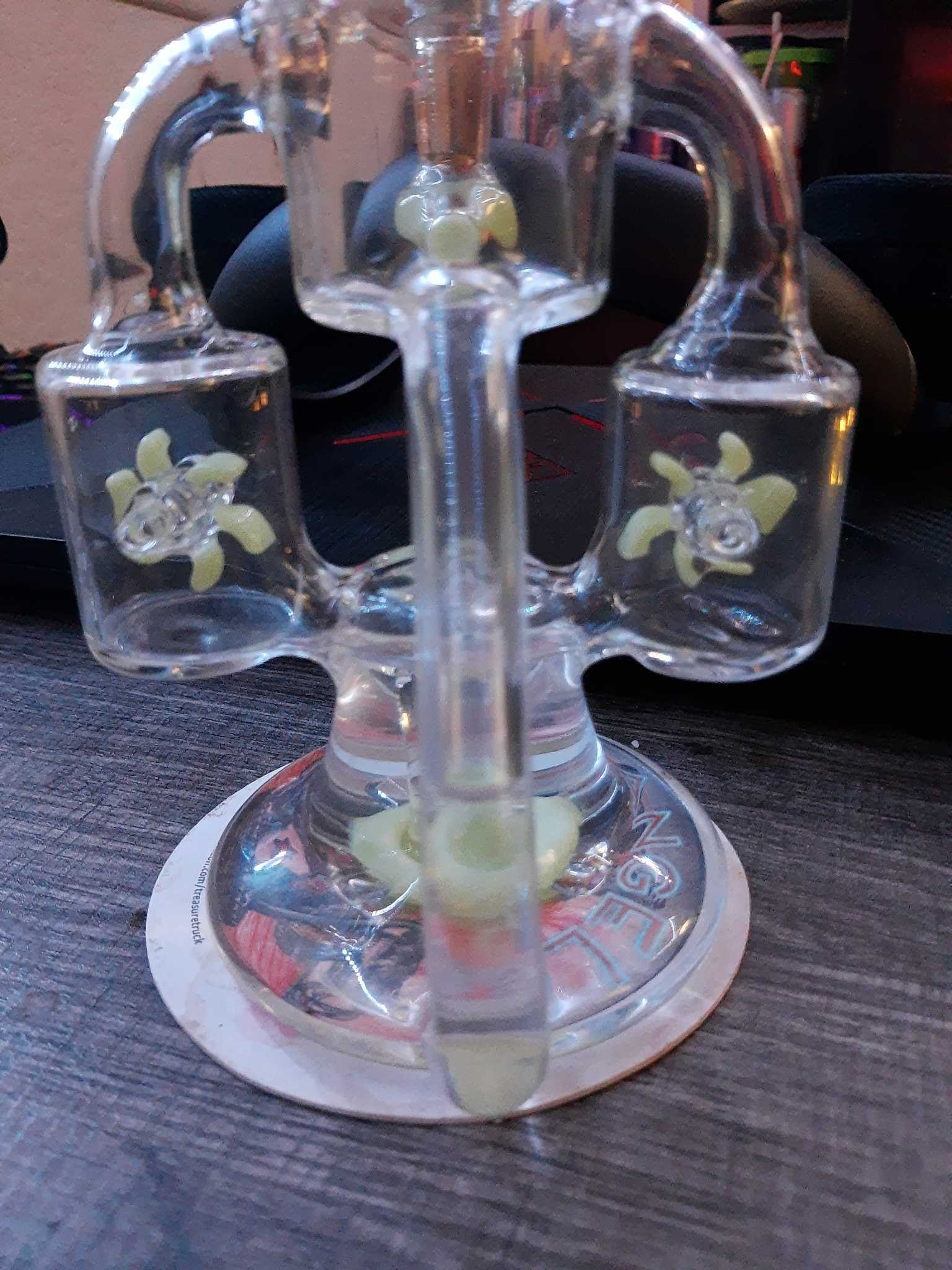 Best Double Recycler Bong Dab Rig Sprinkler-Propeller Perc Green Glass Water Pipe review 0