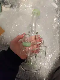 Best Double Recycler Bong Dab Rig Sprinkler-Propeller Perc Green Glass Water Pipe review 0