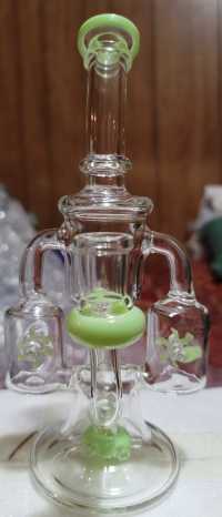 Best Double Recycler Bong Dab Rig Sprinkler-Propeller Perc Green Glass Water Pipe review 0