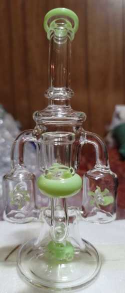 Best Double Recycler Bong Dab Rig Sprinkler-Propeller Perc Green Glass Water Pipe review Michael Brown_14 01