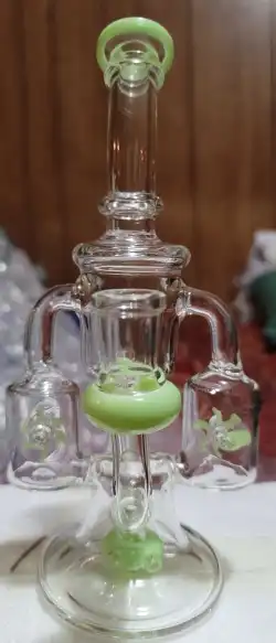 Best Double Recycler Bong Dab Rig Sprinkler-Propeller Perc Green Glass Water Pipe review Michael Brown_14 01