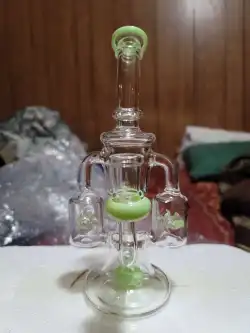 Best Double Recycler Bong Dab Rig Sprinkler-Propeller Perc Green Glass Water Pipe review Michael Brown_14 02